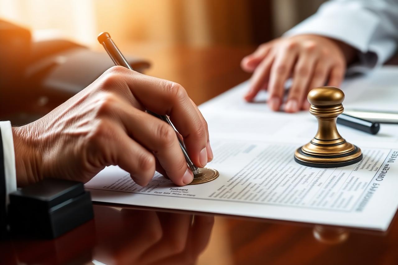 Notary stamping and signing legal documents